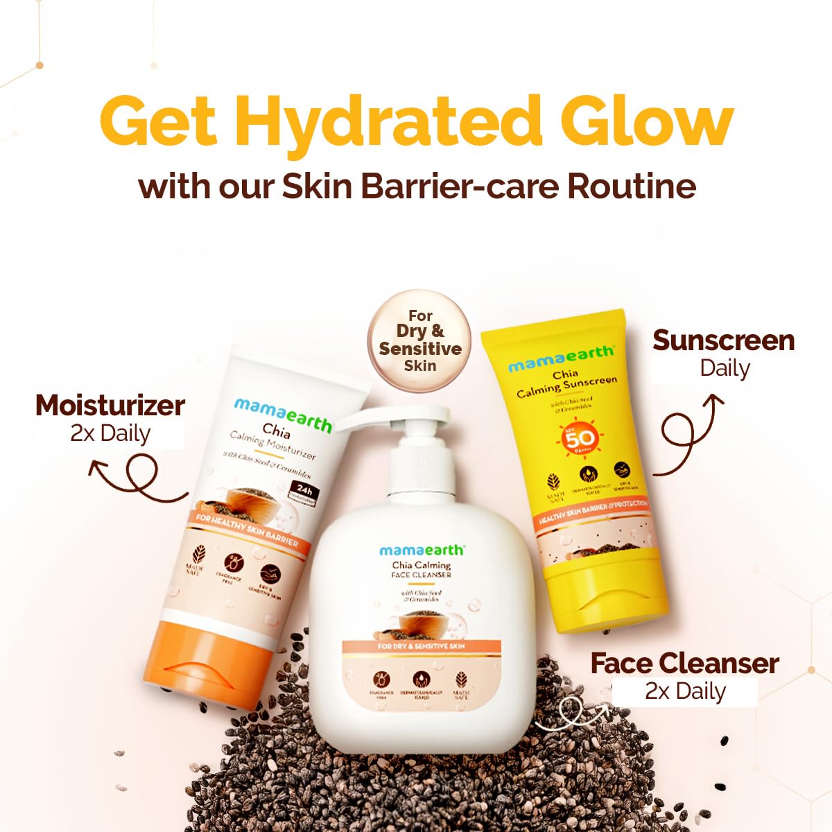Mamaearth Chia Calming Sunscreen | Hydrated Glow & Sun Protection | For Dry, Normal & Sensitive Skin | 50 g