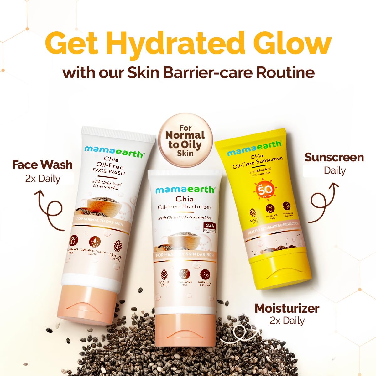 Mamaearth Chia Oil-Free Sunscreen | Hydrated Glow & Sun Protection | For Normal to Oily Skin | 50g