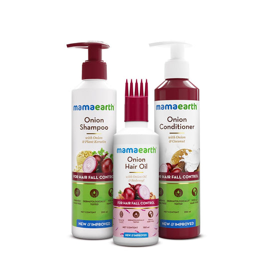 Mamaearth Onion Anti-Hair Fall Spa Kit (Shampoo 250ml + Conditioner 250ml + Oil 150 ml)