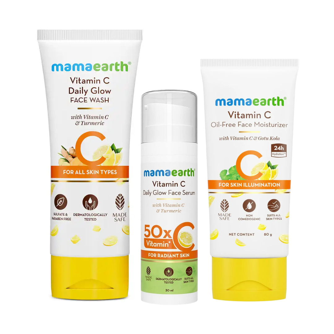 Mamaearth Vitamin C Glow & Radiance Kit (facewash 100ml) + (daily glow serum 30ml) + (Oil free moisturizer 80g)