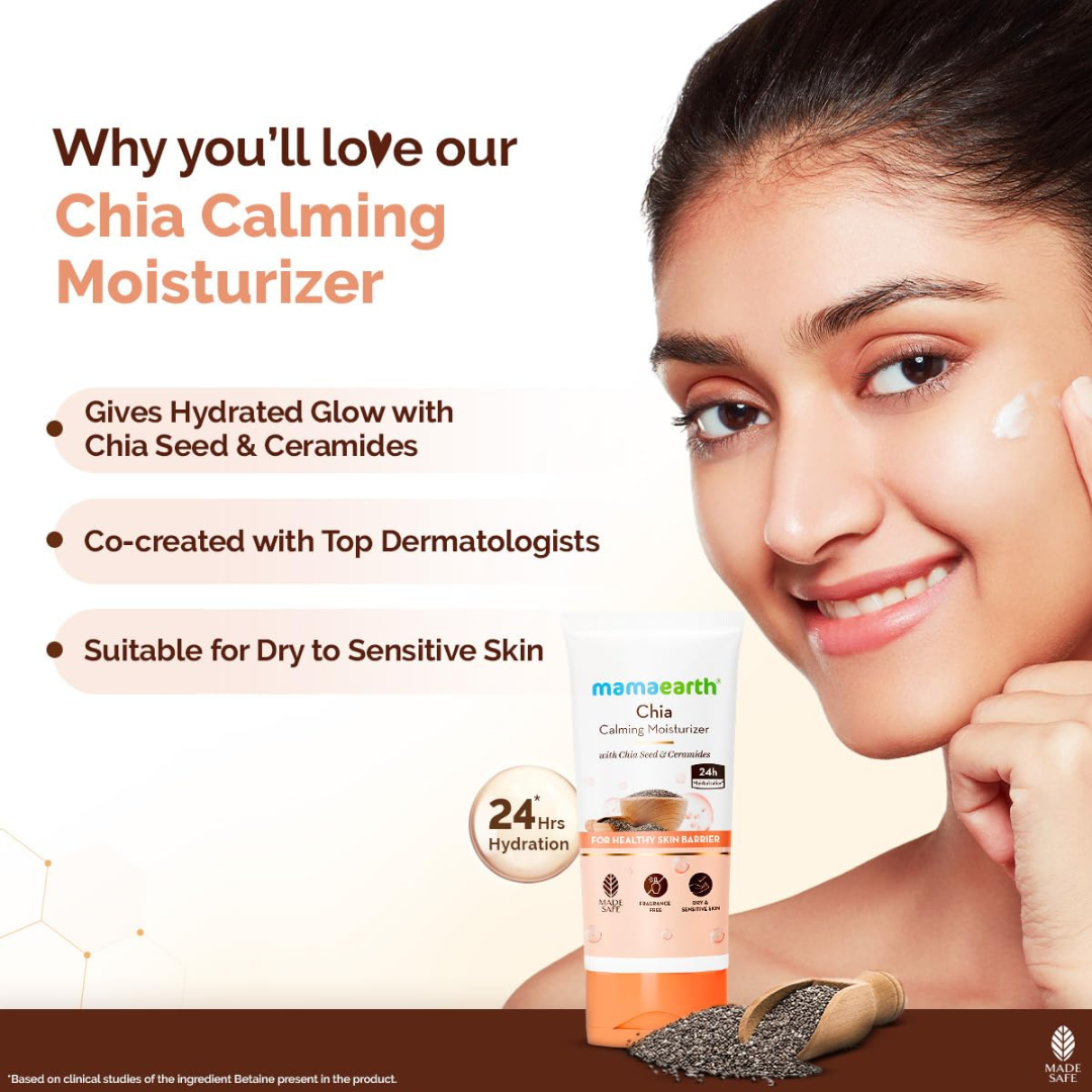 Mamaearth Chia Calming Trio Kit For Dry, Sensitive Skin β Calming Cleanser (180ml) + Calming Moisturizer (80g) + Calming Sunscreen SPF 50 (50g)