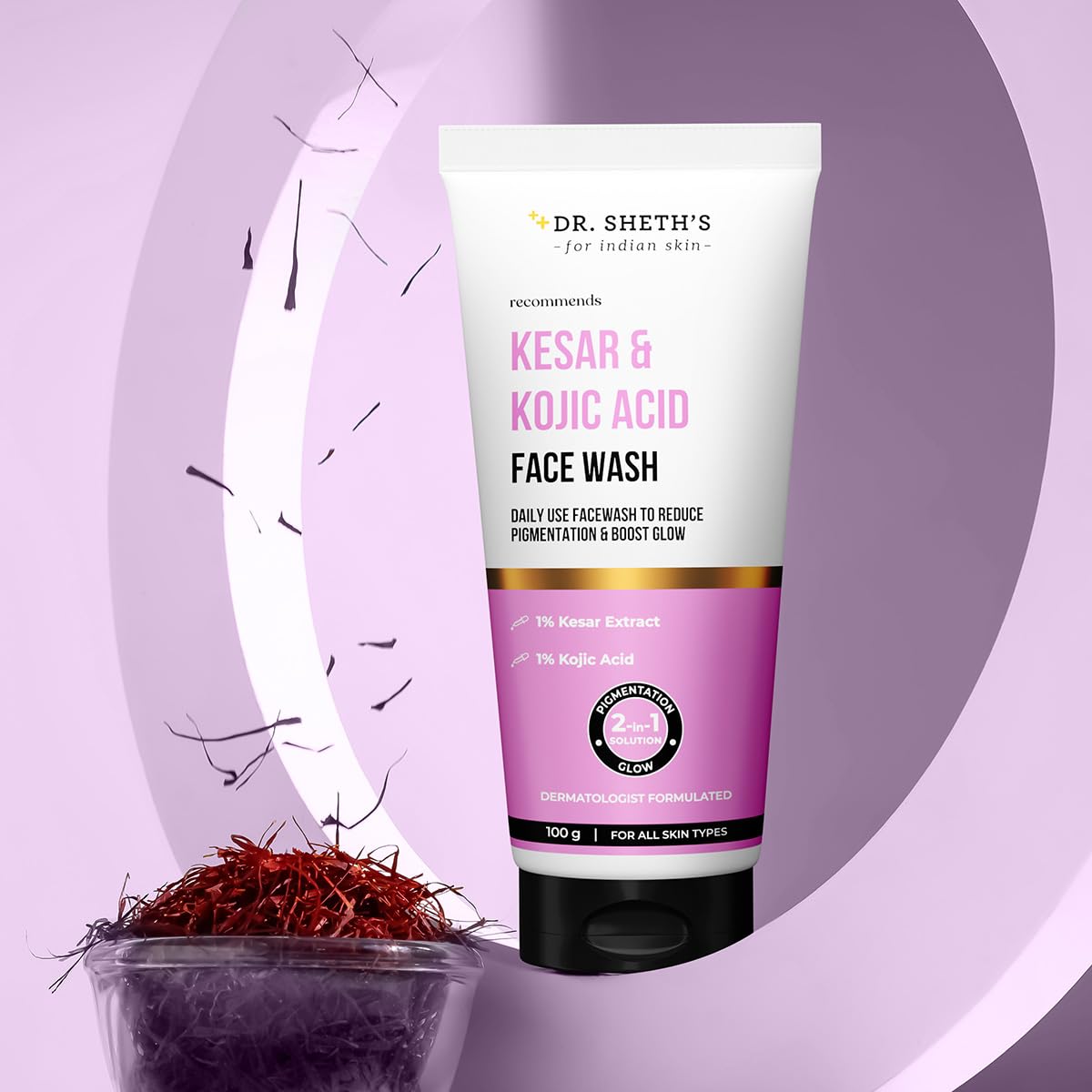 Dr. Sheth's Kesar & Kojic Acid Facewash | Pigmentation Free & Glowing Skin | 100g