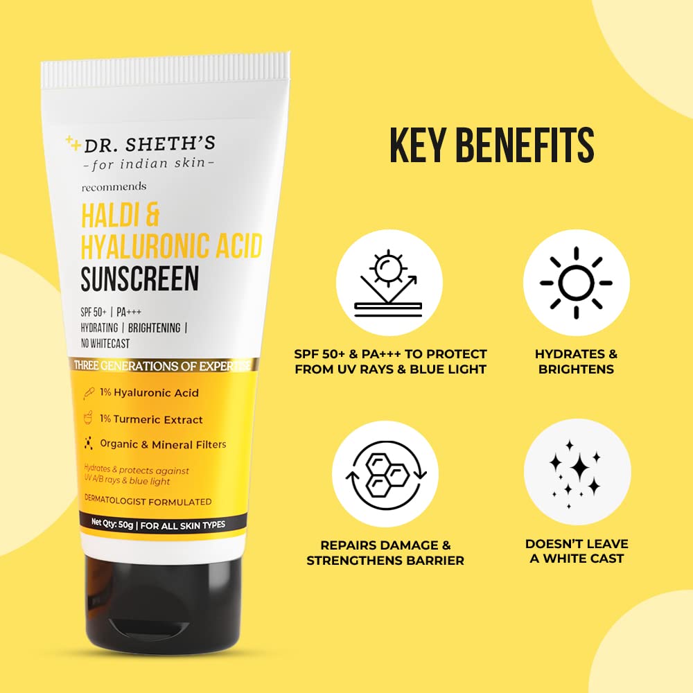 Dr. Sheth's Haldi & Hyaluronic Acid Sunscreen Spf 50+ Pa+++ 50G