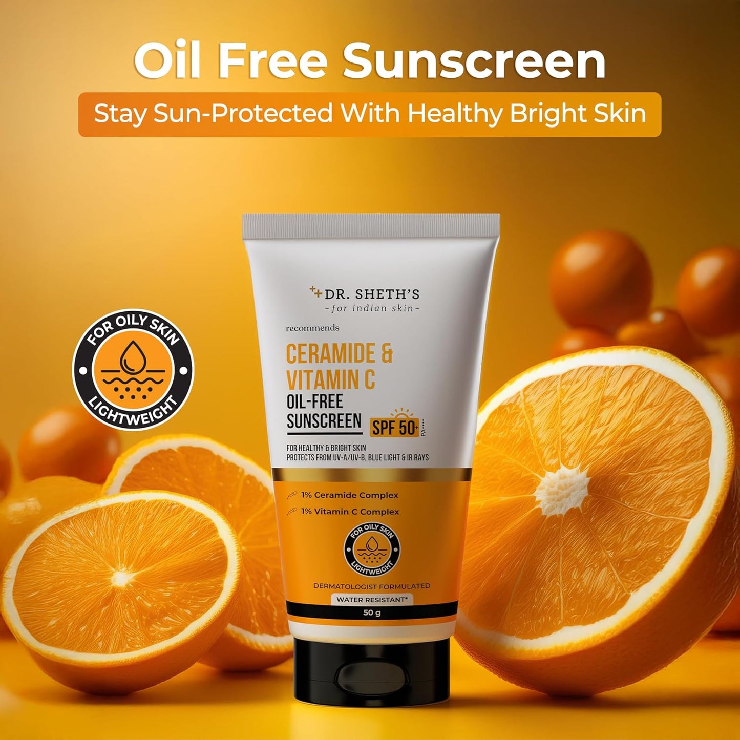 Dr. Sheth's Ceramide & Vitamin C Oil-Free Sunscreen SPF 50+ PA++++ | 50g