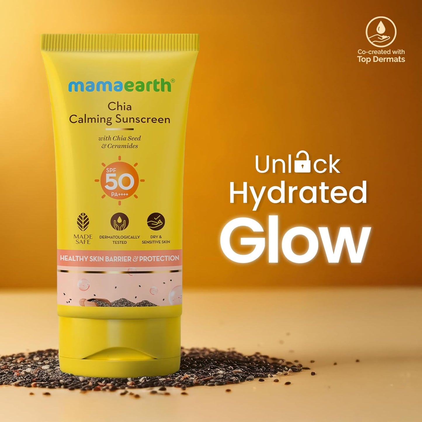 Mamaearth Chia Calming Sunscreen | Hydrated Glow & Sun Protection | For Dry, Normal & Sensitive Skin | 50 g