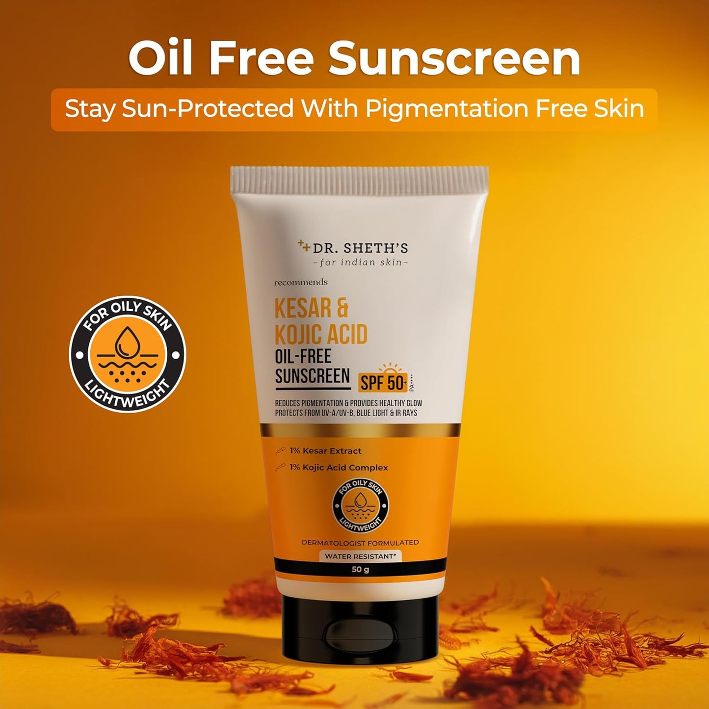 Dr. Sheth's Kesar & Kojic Acid Oil-Free Sunscreen SPF 50+ PA++++| 50g