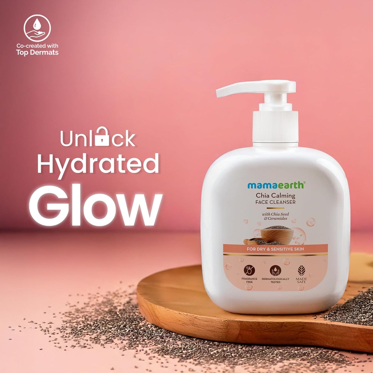 Mamaearth Chia Calming Face Cleanser | Gives Hydrated Glow | For Dry & Sensitive Skin | 180ml