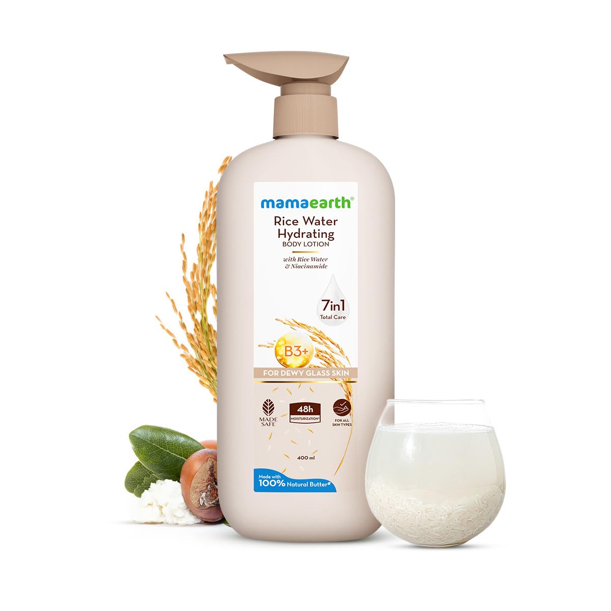 Mamaearth Rice Water Hydrating Body Lotion for Dewy Glass Skin 400ml
