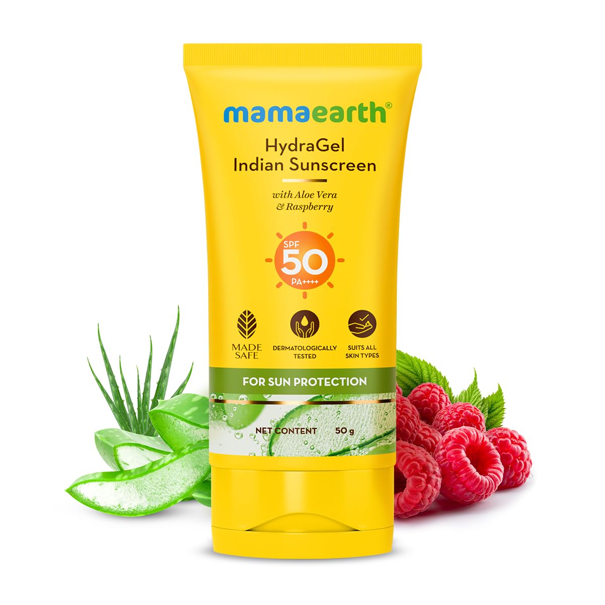 Mamaearth HydraGel Indian Sunscreen with Aloe Vera and Raspberry for Sun Protection - 50 g