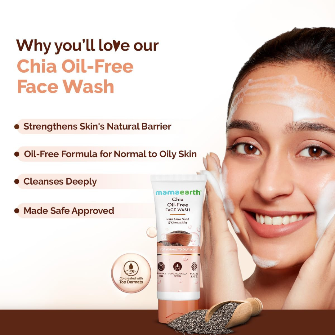 Mamaearth Chia Oil-Free Kit for Hydrated Glow – Face Wash 100ml + Moisturizer 80g + Sunscreen SPF50 PA++++ 50g