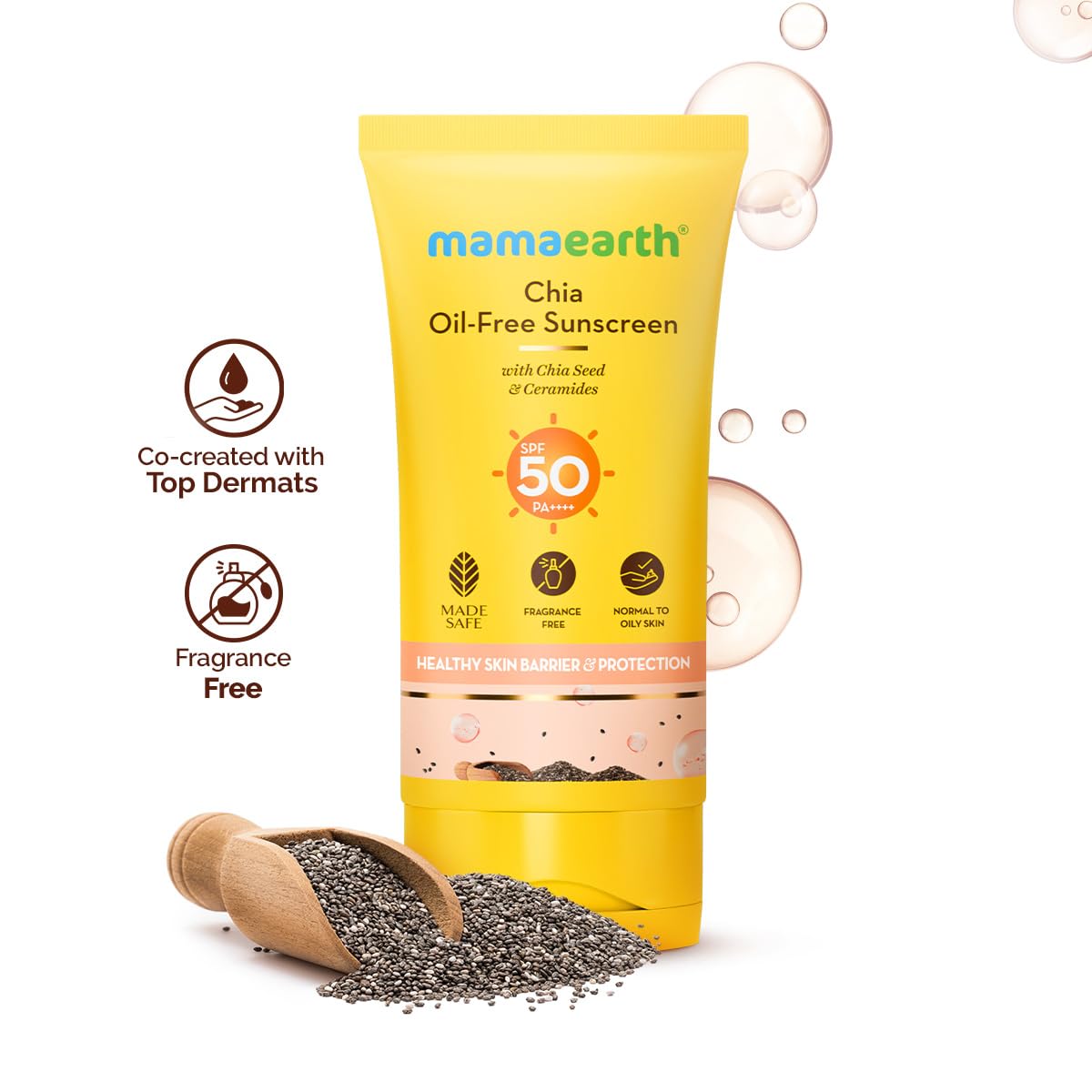Mamaearth Chia Oil-Free Sunscreen | Hydrated Glow & Sun Protection | For Normal to Oily Skin | 50g