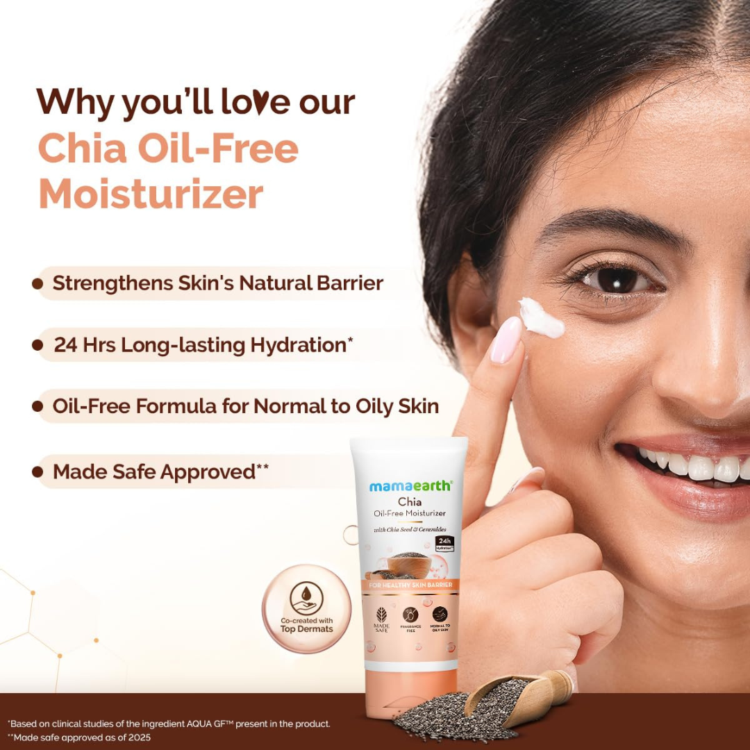 Mamaearth Chia Oil-Free Kit for Hydrated Glow – Face Wash 100ml + Moisturizer 80g + Sunscreen SPF50 PA++++ 50g