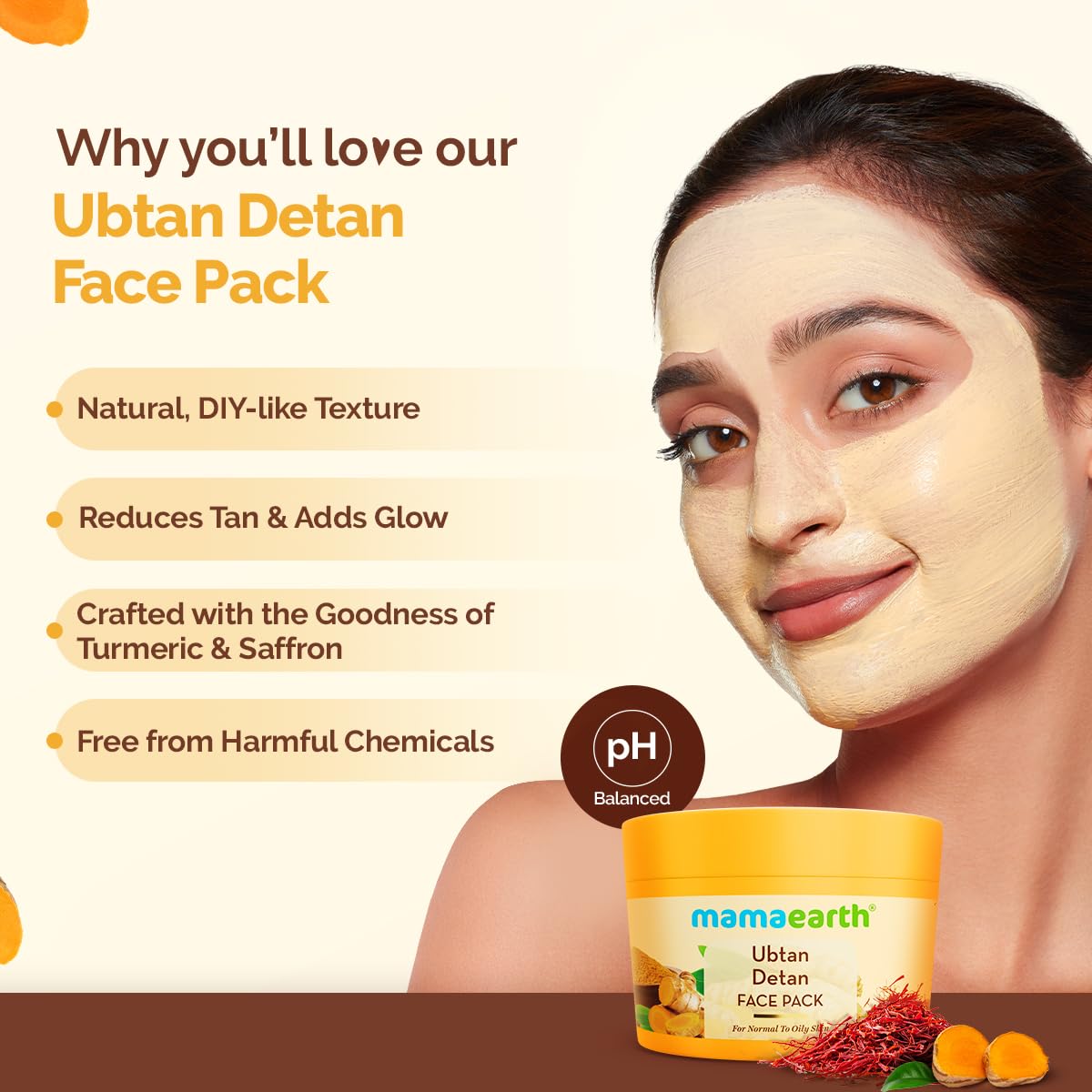 Mamaearth Ubtan Detan Face Pack | Instantly Reduces Tan, Adds Glow | 200g