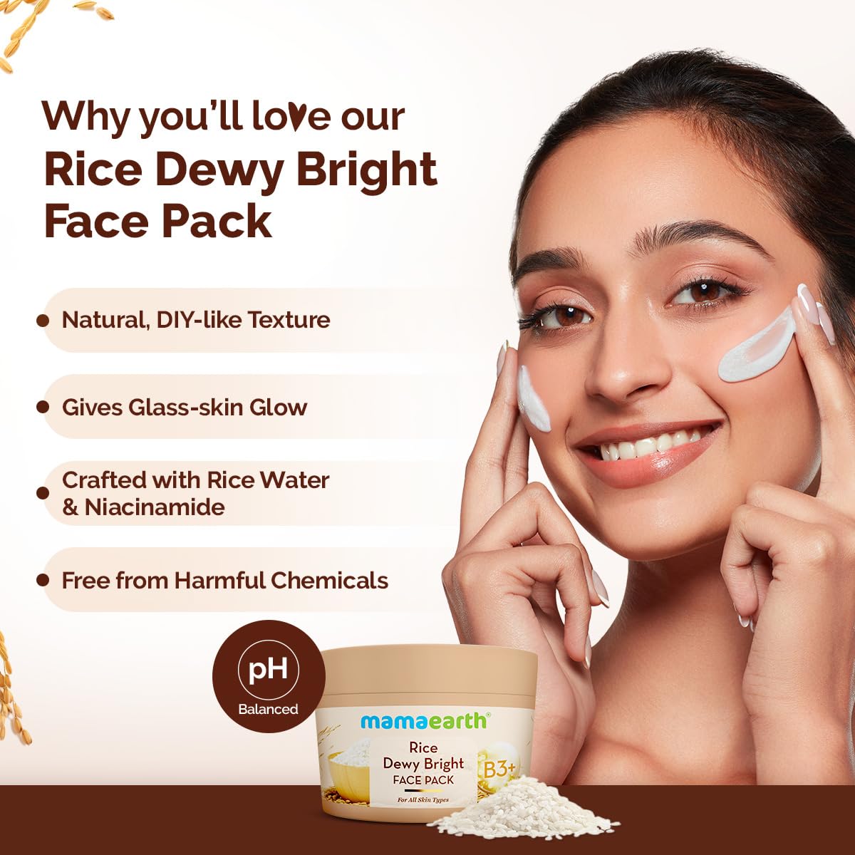 Mamaearth Rice Dewy Bright Face Pack | Gives Glass-Like Glow | Instant Brightness | 200g