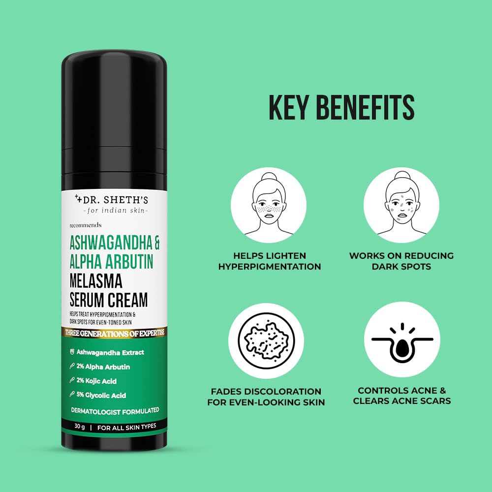 Dr. Sheth's Ashwagandha & Alpha Arbutin Melasma Serum Cream- 30G