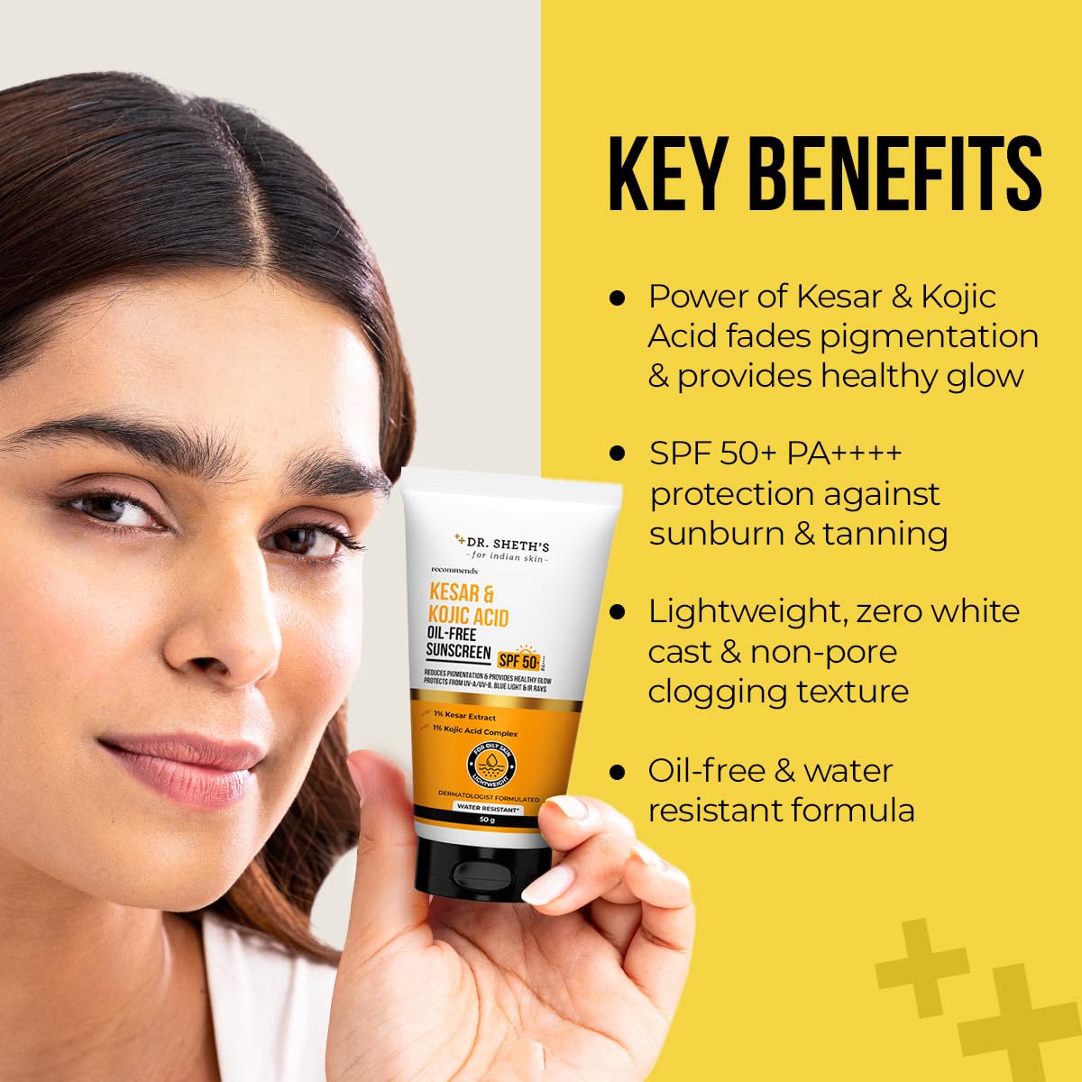 Dr. Sheth's Kesar & Kojic Acid Oil-Free Sunscreen SPF 50+ PA++++| 50g