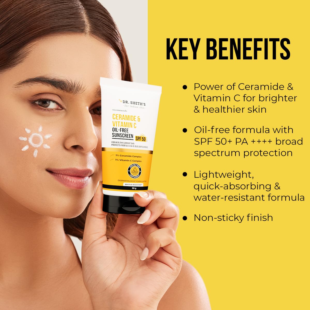 Dr. Sheth's Ceramide & Vitamin C Oil-Free Sunscreen SPF 50+ PA++++ | 50g