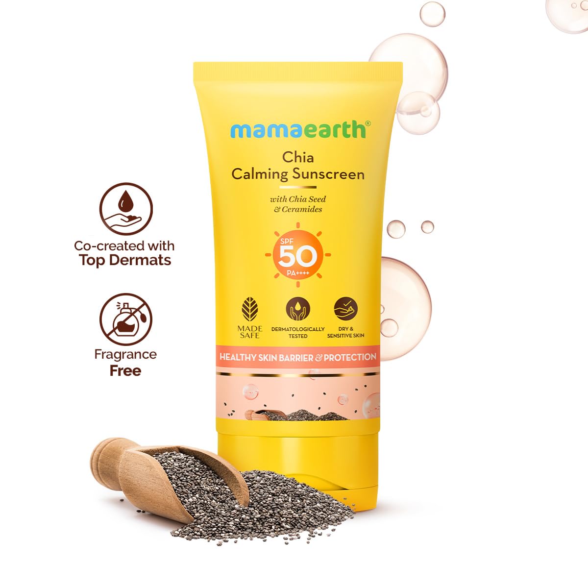 Mamaearth Chia Calming Sunscreen | Hydrated Glow & Sun Protection | For Dry, Normal & Sensitive Skin | 50 g