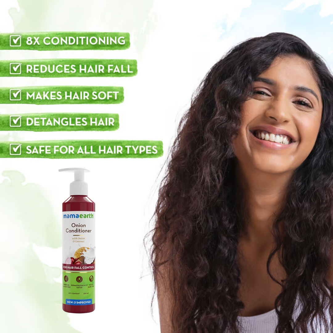 Mamaearth Onion & Rosemary Hair Fall Control Kit โ (Shampoo 250ml + Conditioner 250ml + Serum 50ml)