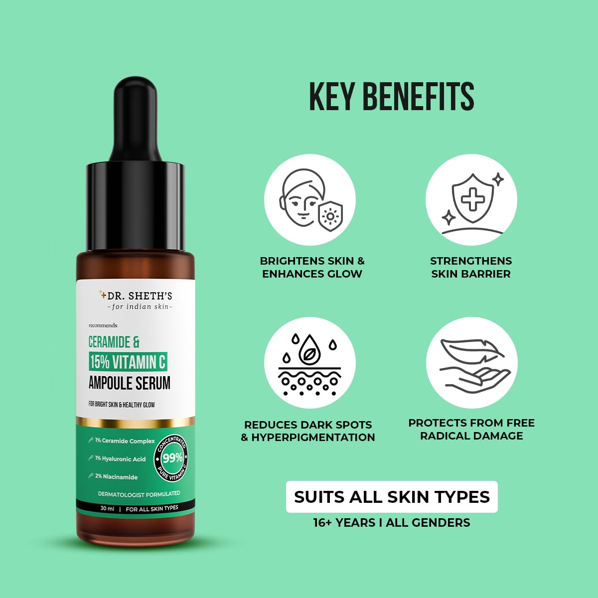 Dr. Sheth's Non-Irritating Ceramide & 15% Vitamin C Ampoule Serum (30ml)