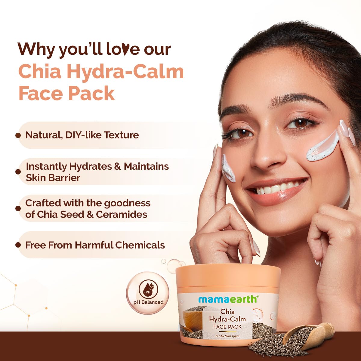 Mamaearth Chia Hydra-Calm Face Pack | Instant Hydration & Glow | 200g
