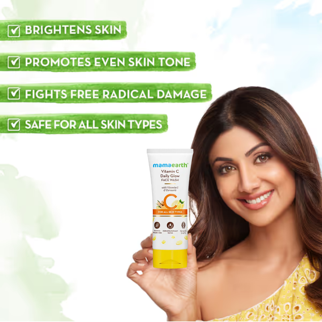 Mamaearth Vitamin C Glow & Radiance Kit (facewash 100ml) + (daily glow serum 30ml) + (Oil free moisturizer 80g)