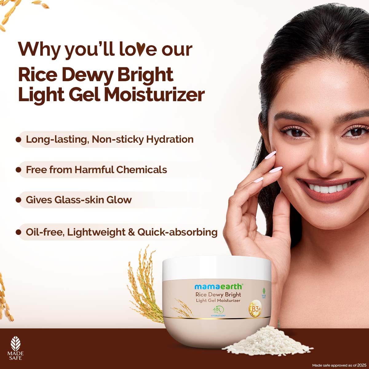 Mamaearth Rice Dewy Bright Light Gel Moisturizer | Glass Skin Glow | 200g