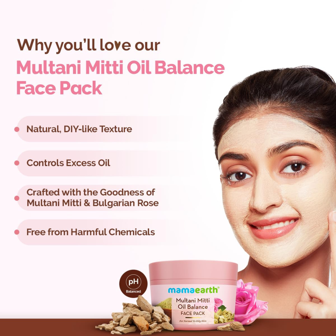 Mamaearth Multani Mitti Oil Balance Combo (face wash -100 ml) + (face pack - 200 g)