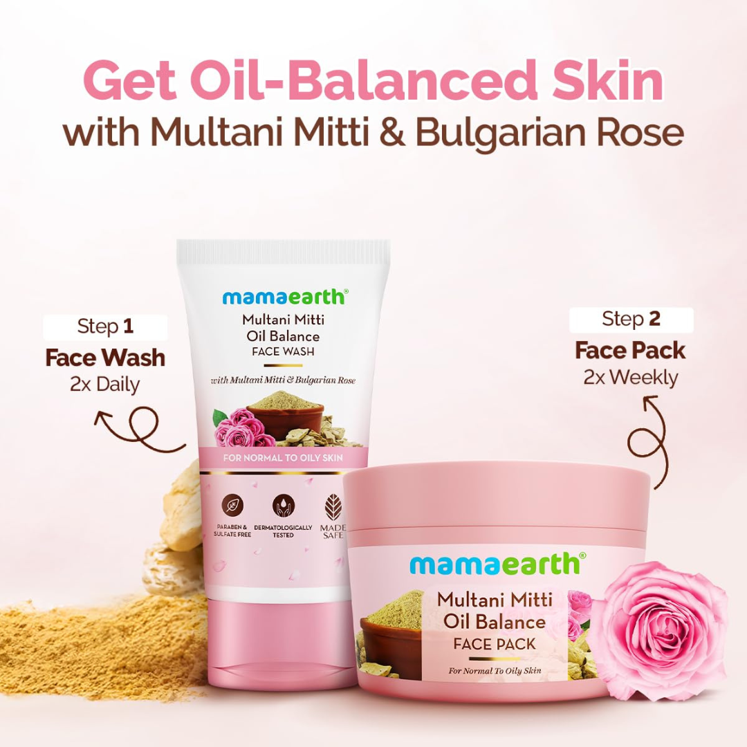 Mamaearth Multani Mitti Oil Balance Combo (face wash -100 ml) + (face pack - 200 g)