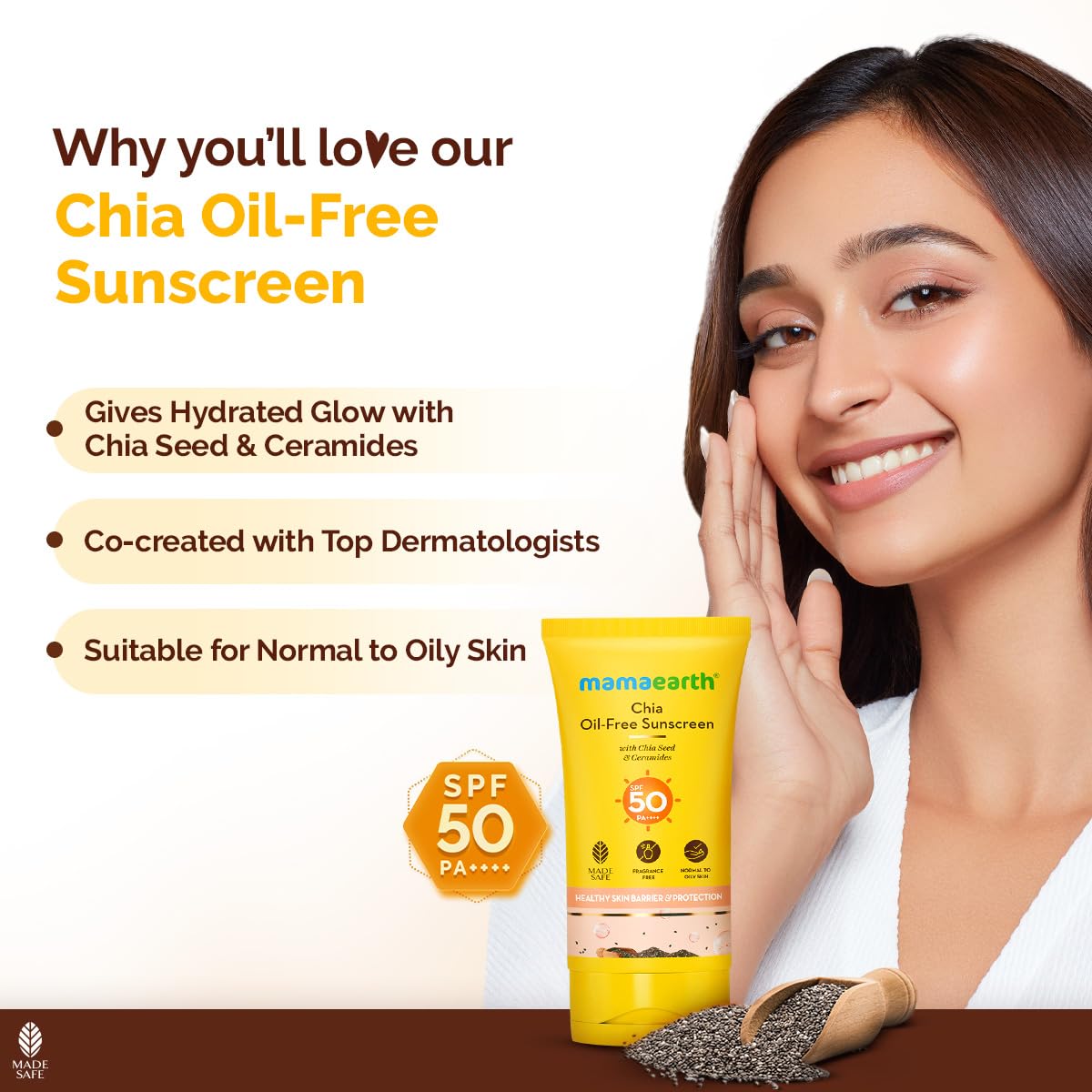 Mamaearth Chia Oil-Free Kit for Hydrated Glow – Face Wash 100ml + Moisturizer 80g + Sunscreen SPF50 PA++++ 50g