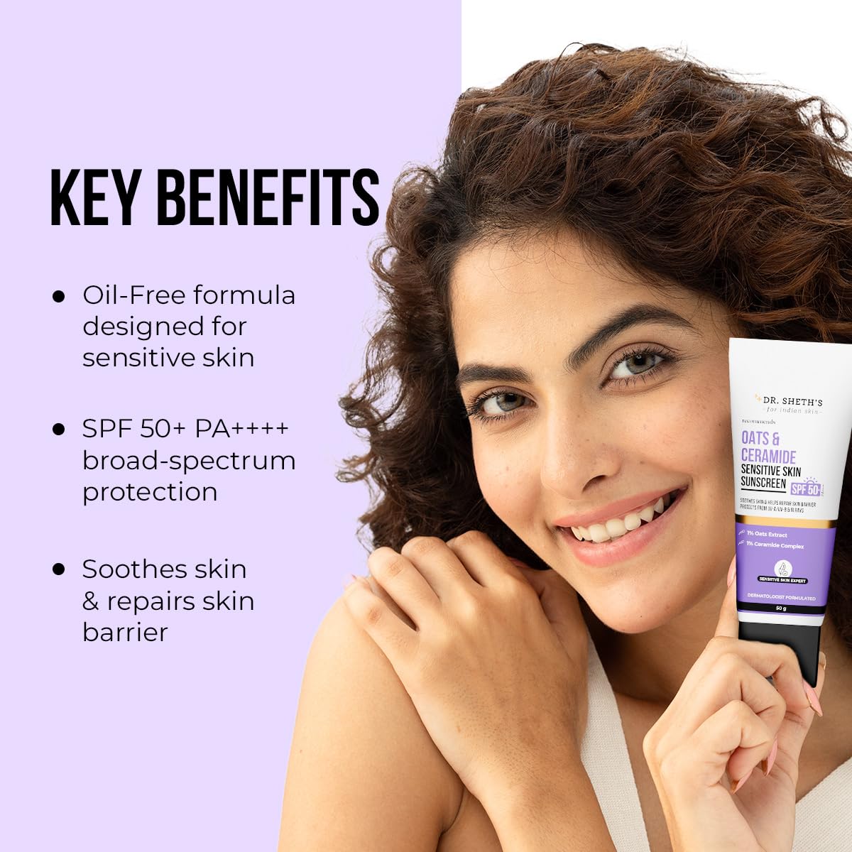 Dr. Sheth's Oats & Ceramide Sunscreen | SPF 50+ PA++++ | For Sensitive Skin | 50g