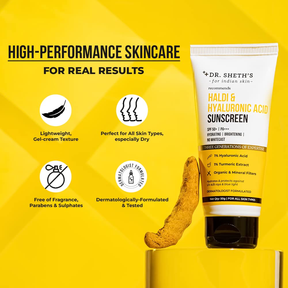Dr. Sheth's Haldi & Hyaluronic Acid Sunscreen Spf 50+ Pa+++ 50G