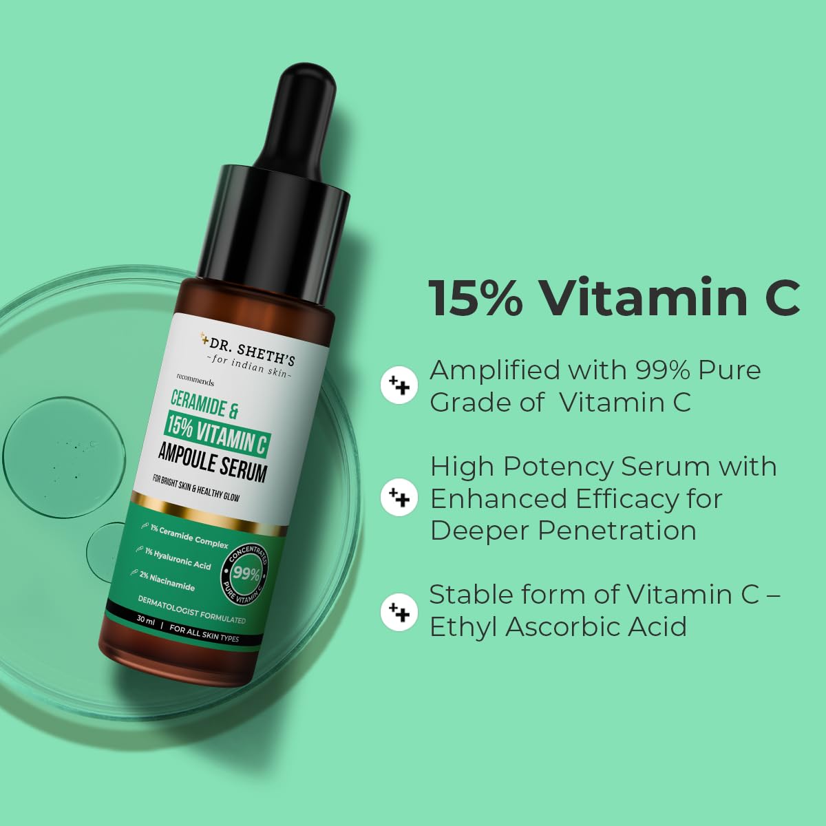 Dr. Sheth's Non-Irritating Ceramide & 15% Vitamin C Ampoule Serum (30ml)