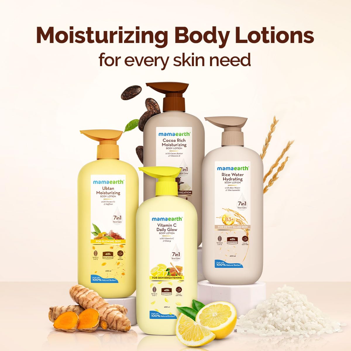 Mamaearth Rice Water Hydrating Body Lotion for Dewy Glass Skin 400ml