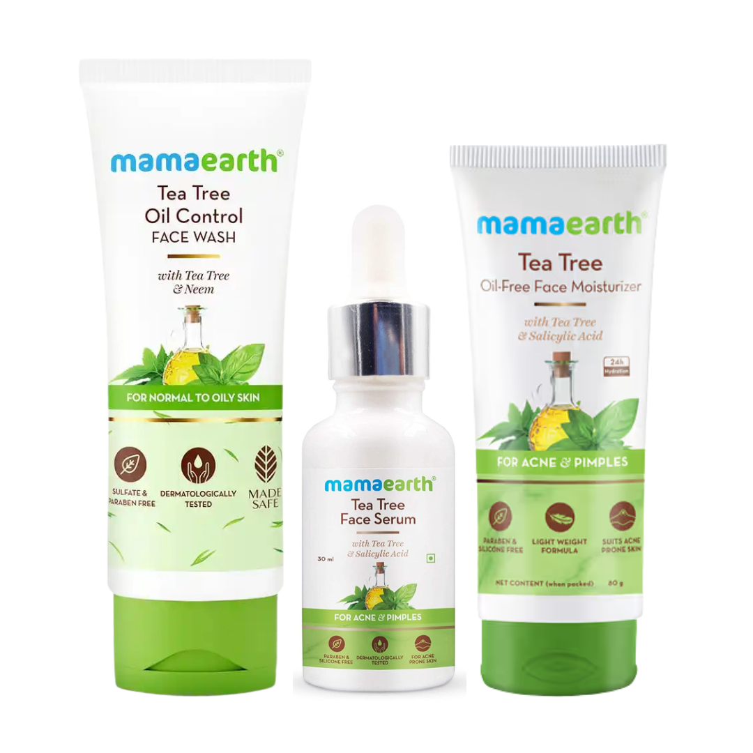 Mamaearth Tea Tree Pimple and Acne Rescue Kit (Tea Tree face wash 100ml + Serum 30ml+ Oil Free moisturiser 80g)