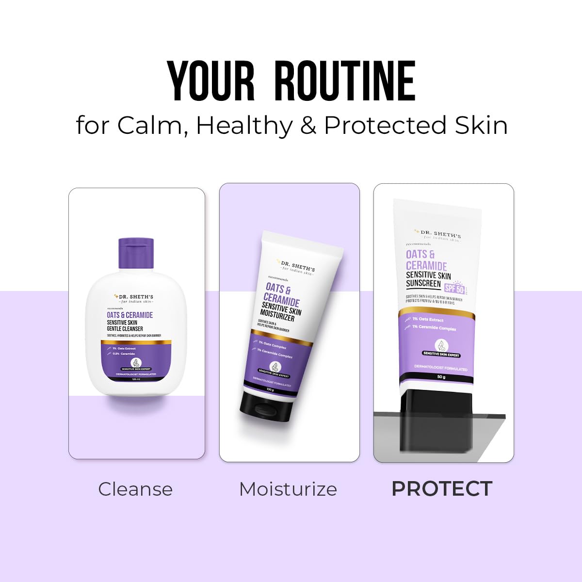 Dr. Sheth's Oats & Ceramide Sunscreen | SPF 50+ PA++++ | For Sensitive Skin | 50g