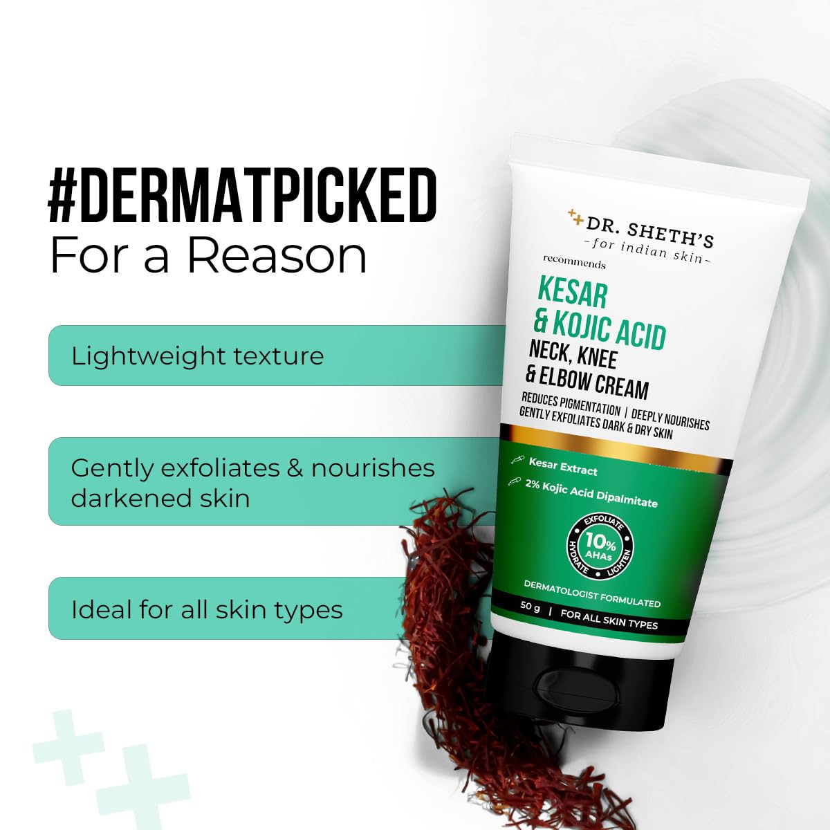 Dr. Sheth's Kesar & Kojic Acid Neck, Knee & Elbow Cream 50g