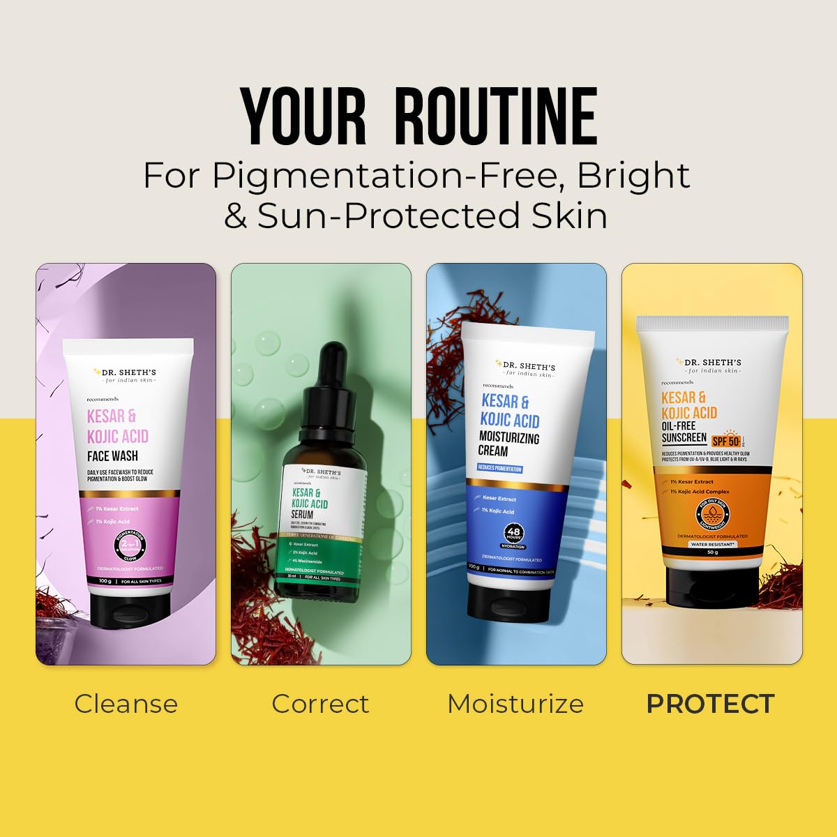 Dr. Sheth's Kesar & Kojic Acid Oil-Free Sunscreen SPF 50+ PA++++| 50g