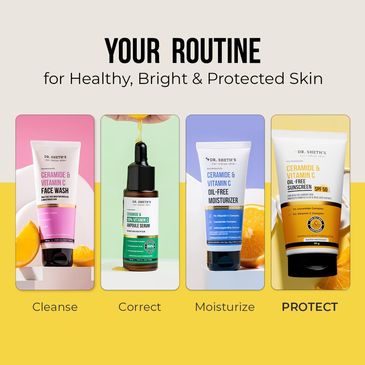 Dr. Sheth's Ceramide & Vitamin C Oil-Free Sunscreen SPF 50+ PA++++ | 50g