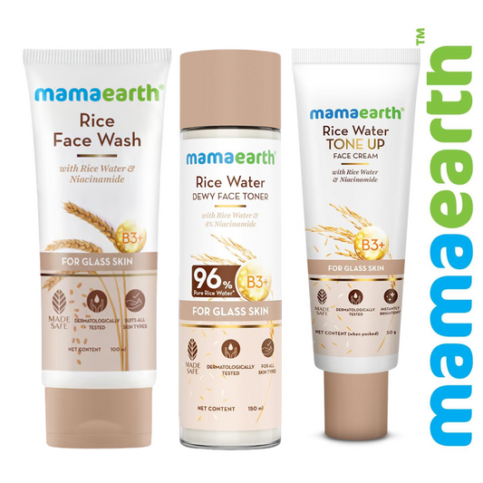 Mamaearth Glass Skin Kit – Rice Face Wash (100ml) + Dewy Toner (150ml) + Tone Up Face Cream (50g)