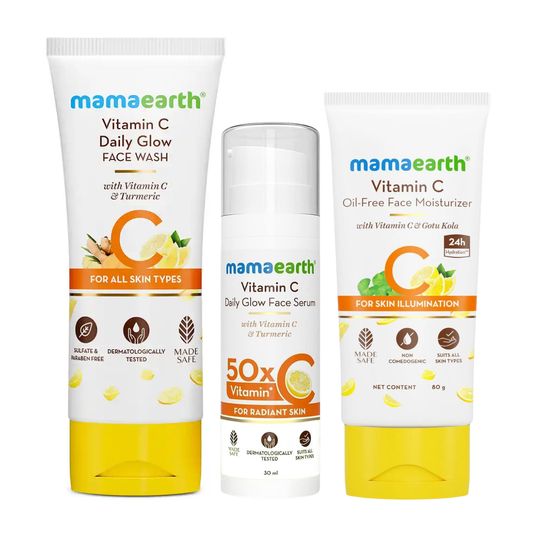 Mamaearth Vitamin C Glow & Radiance Kit (facewash 100ml) + (daily glow serum 30ml) + (Oil free moisturizer 80g)