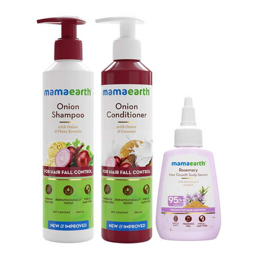 Mamaearth Onion & Rosemary Hair Fall Control Kit – (Shampoo 250ml + Conditioner 250ml + Serum 50ml)
