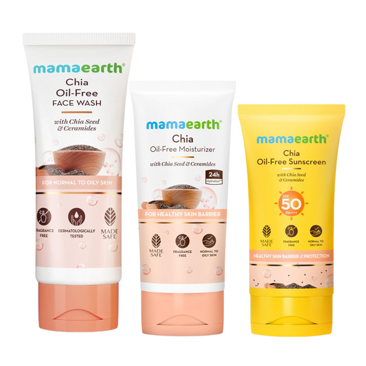 Mamaearth Chia Oil-Free Kit for Hydrated Glow – Face Wash 100ml + Moisturizer 80g + Sunscreen SPF50 PA++++ 50g