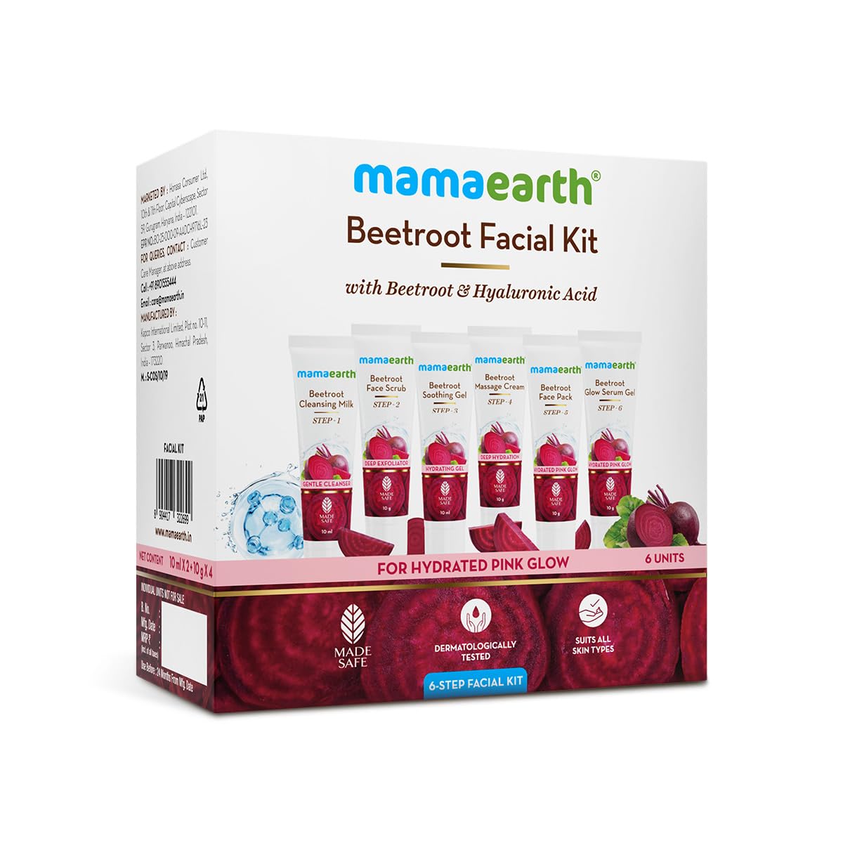Mamaearth Beetroot Hydraful Facial Kit for Hydrated Pink Glow in 30 Minutes- (2X10 ml) + (4X10 g)