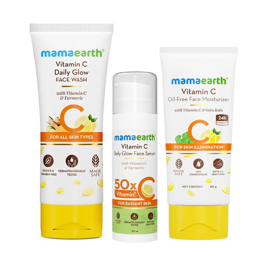 Mamaearth Vitamin C Glow & Radiance Kit (facewash 100ml) + (daily glow serum 30ml) + (Oil free moisturizer 80g)