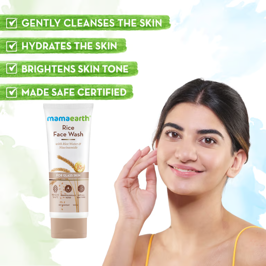 Mamaearth Glass Skin Kit – Rice Face Wash (100ml) + Dewy Toner (150ml) + Tone Up Face Cream (50g)