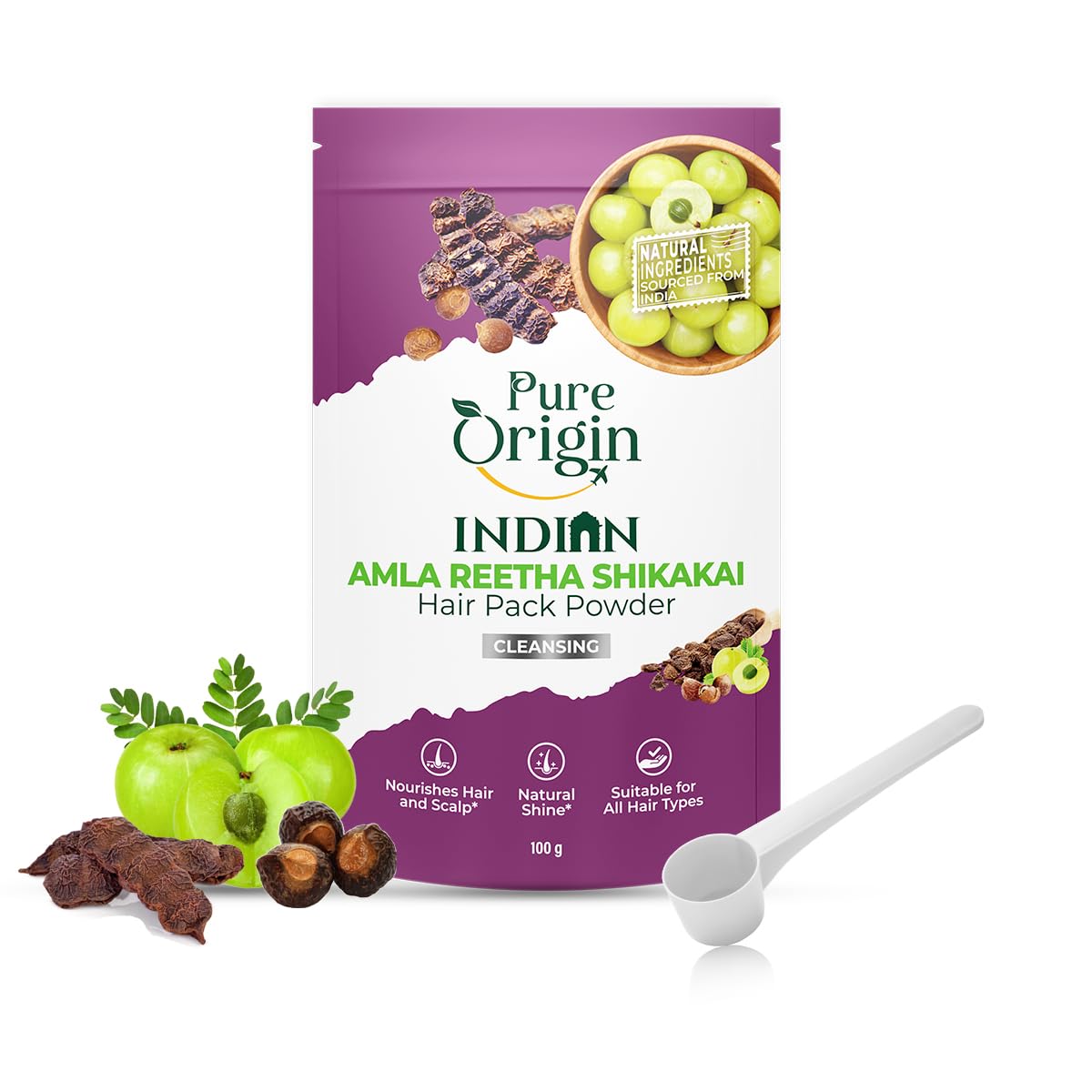 Pure Origin Indian Amla Reetha Shikakai Hair Pack Powder (100g)