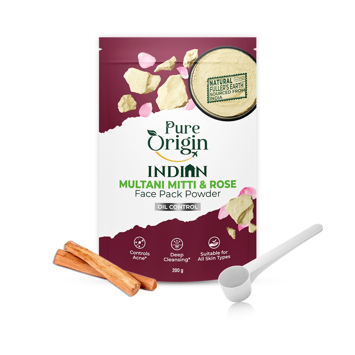 Pure Origin Indian Multani Mitti & Rose Face Pack Powder (200g)