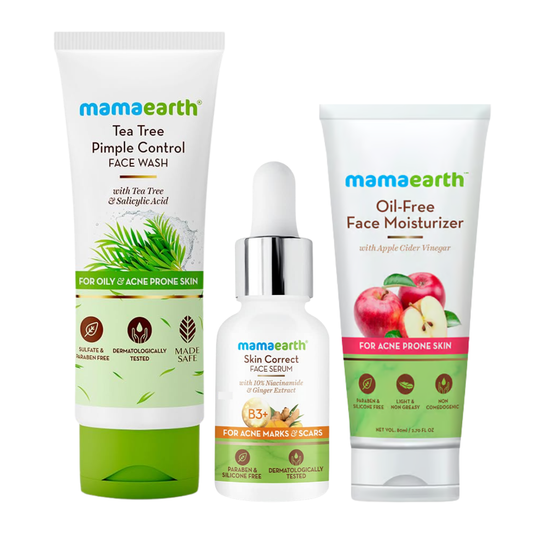 Mamaearth Anti-Acne Kit  (Tea tree Face wash 100ml + Correction Serum 30ml + ACV Oil-free Moisturizer 80ml)