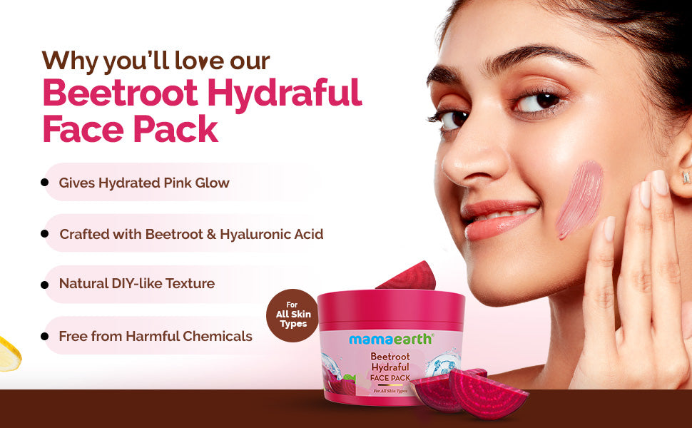 Mamaearth Beetroot Hydraful Face Pack with Beetroot & Hyaluronic Acid for All Skin Types - 200g